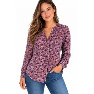 Lucky Brand Size XL/TG  Red Blue Paisley Print Peasant Top Lagenlook Boho